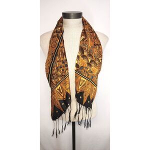 Vintage Handmade Silk Scarf with Fringe